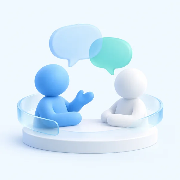 메시지로 상담하는 두 사람을 표현한 TeleInfo24 일러스트